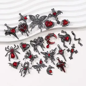 Gothic Charm Pendant Set: 10pc Black Butterfly, Spider, Cross, Gun Charms for DIY Jewelry Making - Necklaces, Earrings & More!