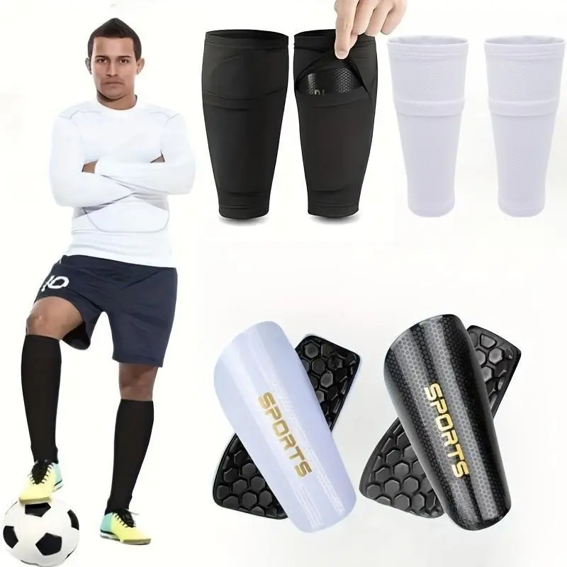 2-Pack Leg Compression Socks, Shin Guards, Eva Buffer Pads, Lightweight & Durable, Reduce Shin Impact, Ideal for Football, Football Equipment
