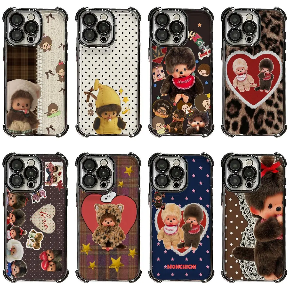 Cute Cartoon Monchichi Vintage Style Phone Case For iPhone 17 Promax 17E 16 15 14 13 12 11 Pro Max 17Air Plus & Samsung Galaxy S26 S25 S24 S23 FE Ultra Plus Anti-Fall Transparent TPU Smartphone shockproof protection Soft silicone   Protective  Back Cover