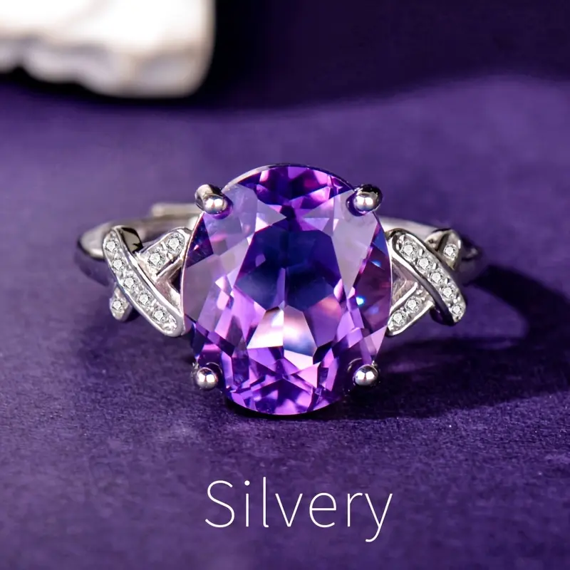 Women's Adjustable 925 Sterling Silver Natural Amethyst Gemstone Ring - Rose Gold Finish, Feminine Style, Valentine Gifts