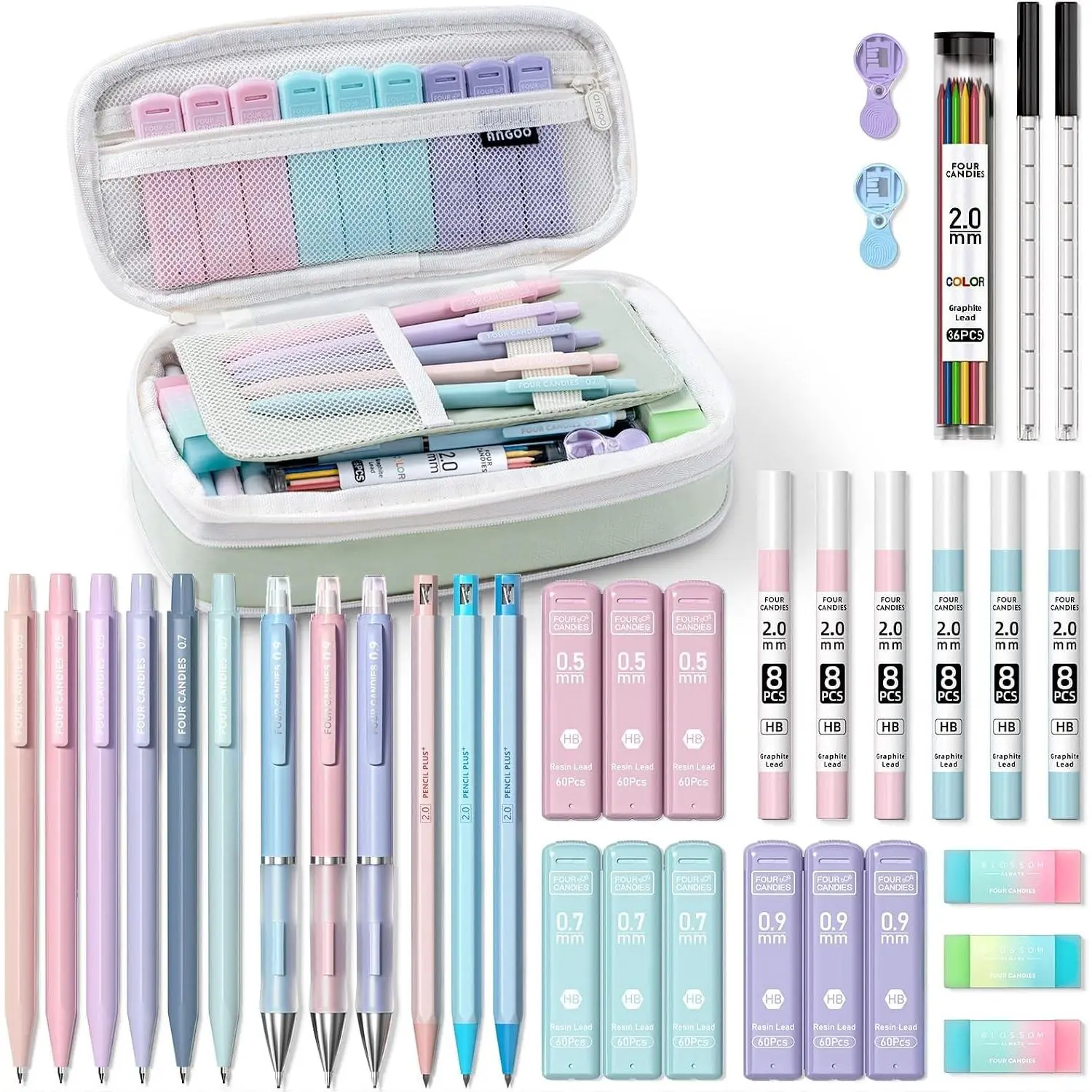 36PCS Mechanical Pencil Set with 624 Lead Refills (Green) | 0.5mm - 2.0mm Mechanical Pencils, Aesthetic School Supplies for Writing, Drawing, Drafting , Note-Taking & Back to School