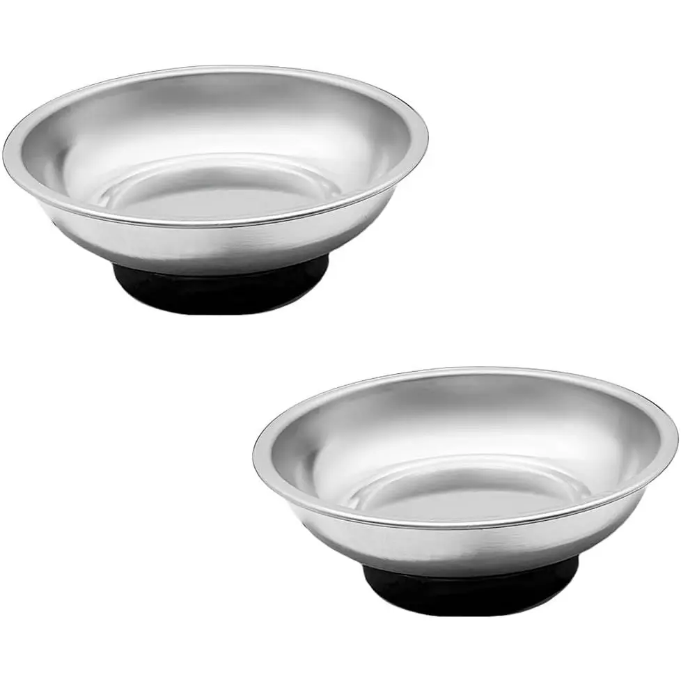 2 count  Tray Holders, 3" Stainless Steel Round   Tray Set, Heavy Duty Thickened Tray Bowl for Screws  Nuts Metal ,  Tray for Mechanic's