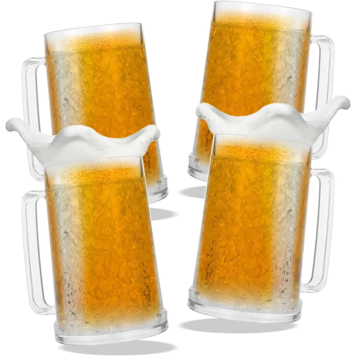 4 Pack Freezer  Mugs, 16 oz Clear Double Wall Gel Frosty Ice Mugs with Gel, Plastic  Mugs with Handles for Freezer, Parties and Gifts