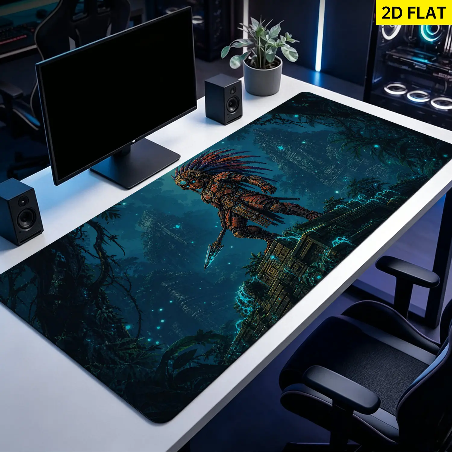 Extra Large Aztec warrior in jungle Mouse Pad, Non Slip Rubber Pad, Desktop Decoration Drotection Pad, Washable, Lock Edge Multi Size, Premium Multipurpose Mousepad For Office, Gaming Desk, Gift for Family and Friends