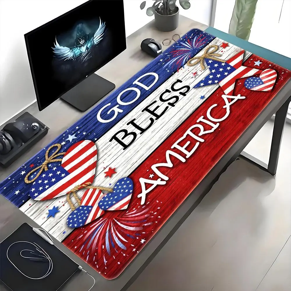 2D Flat Patriotic God Bless America Mouse Pad - Non-Slip Desk Suitable for Office, Gaming, Computer, Keyboard & Laptop, Stain & Wear Resistant Compatible for Home, Gaming Room,Durable for -Themed Decor, 2D Flat