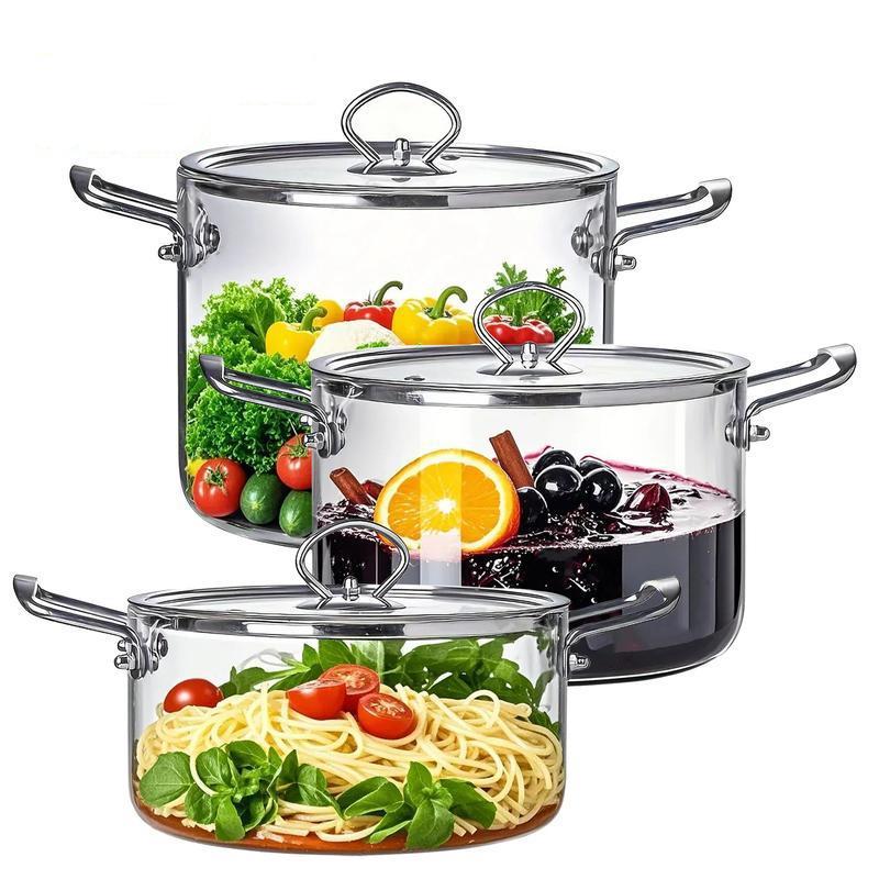Large Capacity Glass Pot with Lid,1 Count Stainless Steel Handle Cookware,Clear Glass Pasta Pot, Cooking Pot for Home Kitchen, Stew Pot