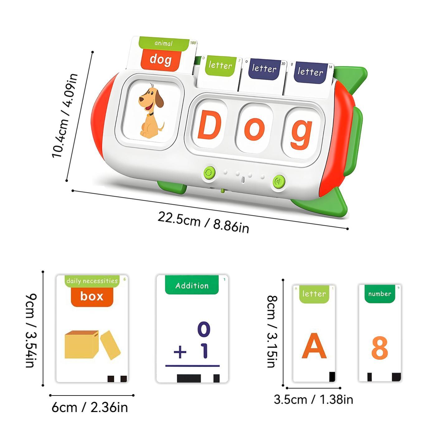 Spell & Math Talking Flash Cards for Kids 3-6, Interactive Spelling Toys with ABC Alphabet & Math Games, Travel Educational Toys, Vocabulary Flashcards