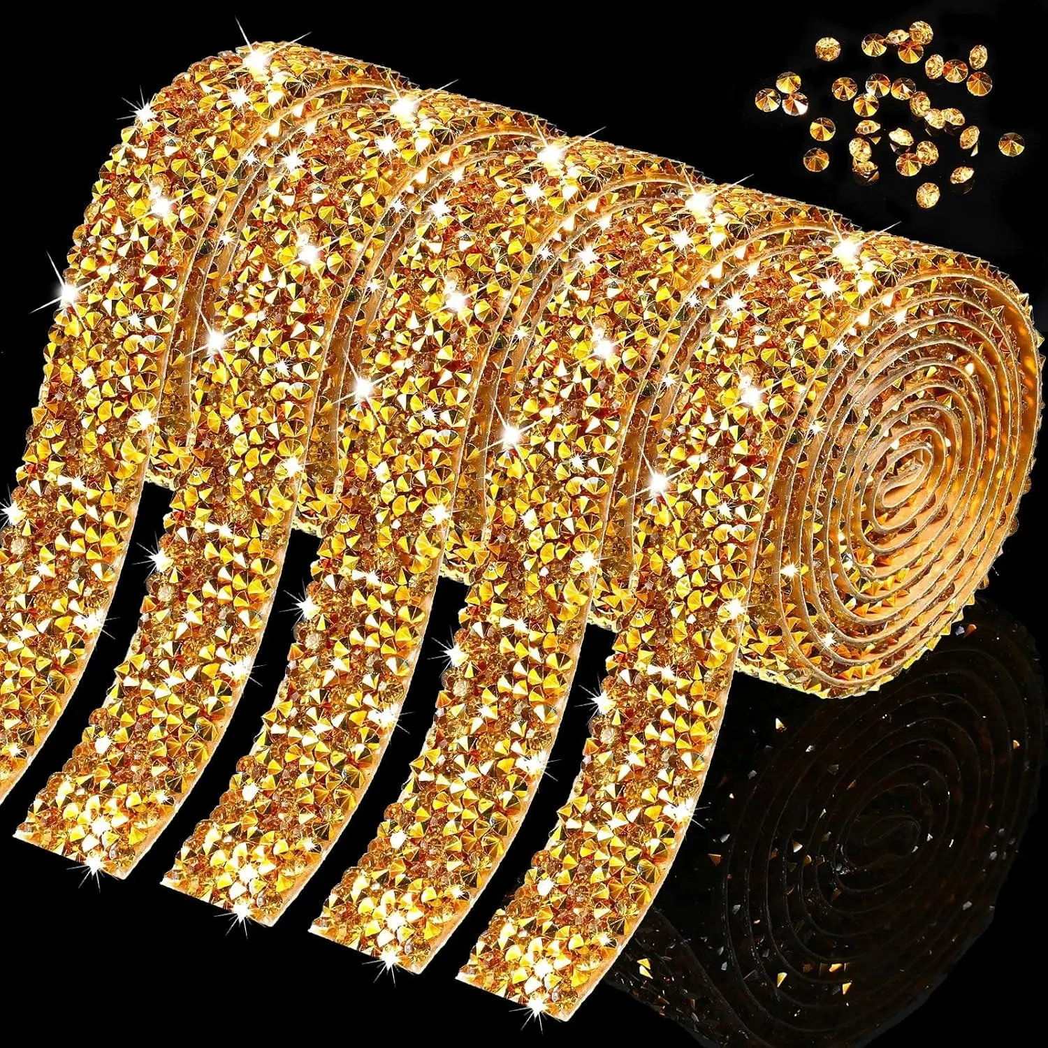 5 Rolls Rhinestone Ribbon Stickers, Self-Adhesive Crystal Sparkly Rhinestones, Party Decor, DIY Dance Dress, Crafts