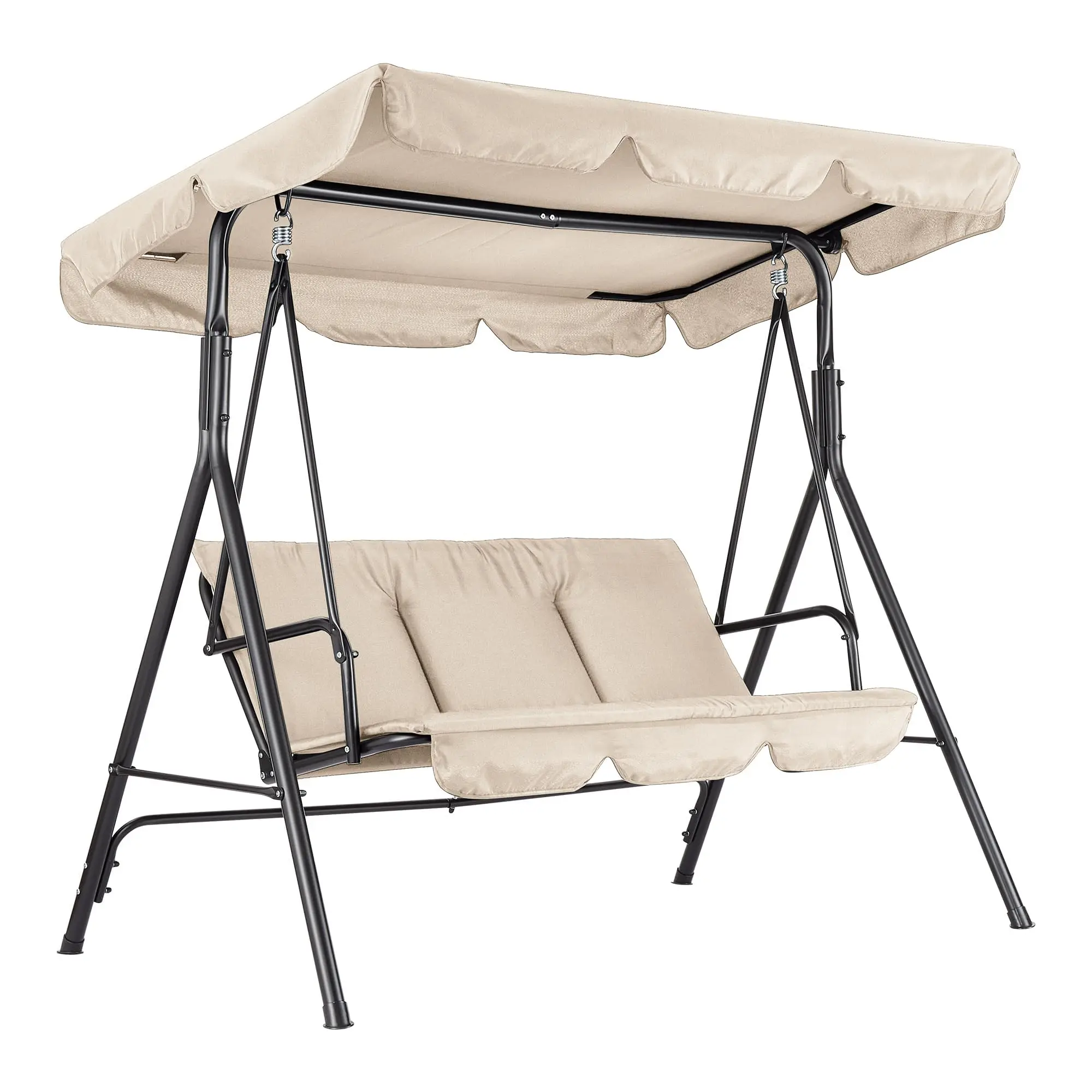 Outdoor Swing Chair with Adjustable Canopy, 3-Person Patio Swing Chair with Adjustable Tilt Shade, Porch Swing 3 Seater with Cushioned Seats