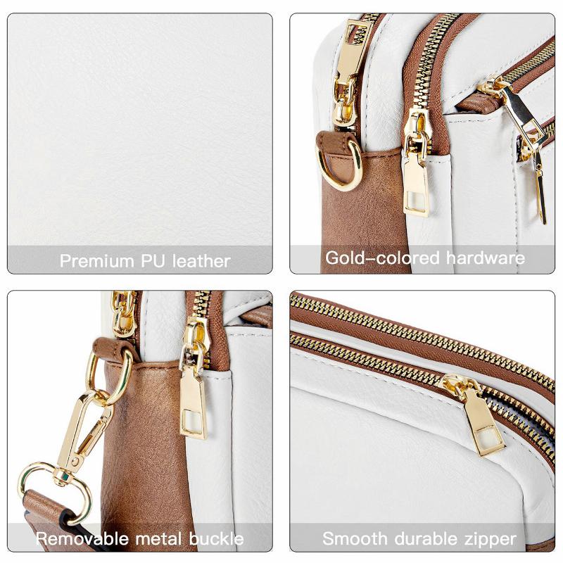 Color Block Multifunctional Zipper Crossbody Bag Square PU Shoulder Wallet Adjustable Strap