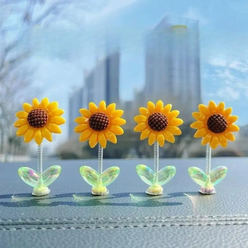 Solar-Powered Resin Gel Shaking Head Sunflower Car Dashboard Charm, Anti-Slide Base Automatic Shake Auto Center Console Bag Accessory, All Cars, Car Charm, Auto Decor