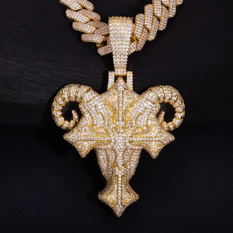 18K Gold Platinum Plated Iced Out Goat Head Cross Pendant Necklace,GOAT Champion Symbol of Power&Success, Alpha Boss Energy Charm, Masculine Confidence Strength Freedom Hip Hop Streetwear Chain,Gothic Urban Y2K Bling, Stylish Boyfriend Man Jewelry Gift
