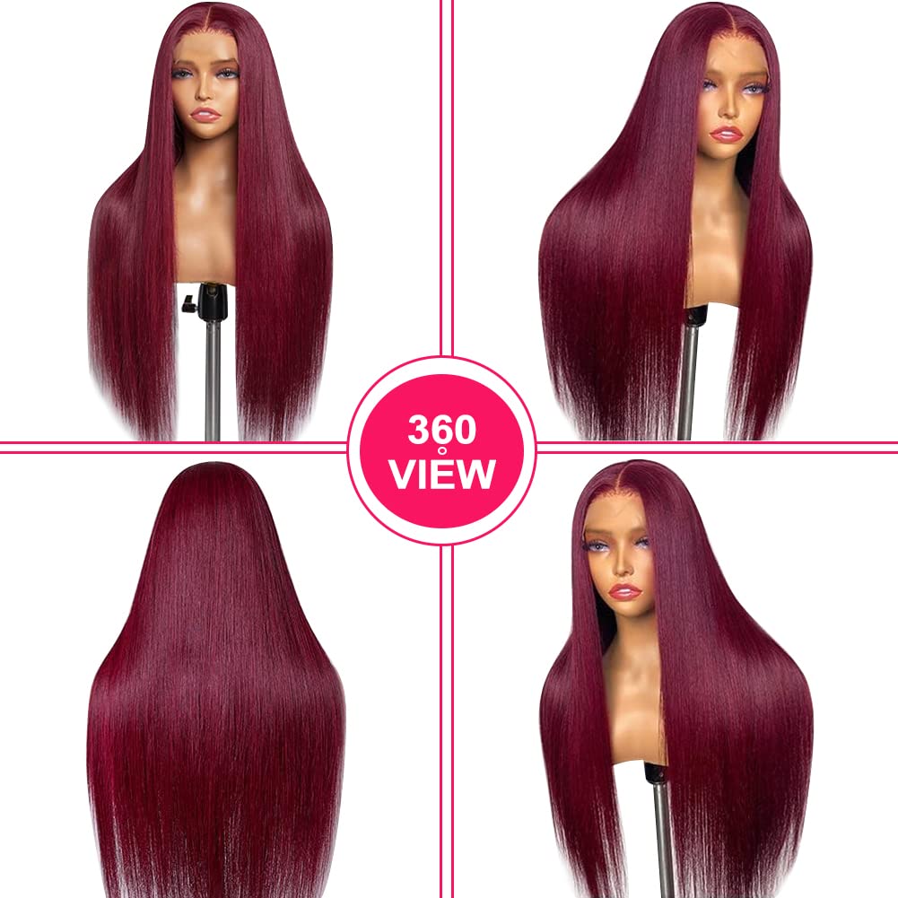 Bling Hair 99J Burgundy Lace Front Wigs Straight 13x6 13x4 HD Transparent Lace Frontal Wigs Human Hair 180% Density Pre Plucked With Baby Hair 99J Body Wave Colored Lace Front Hair Wigs For Women
