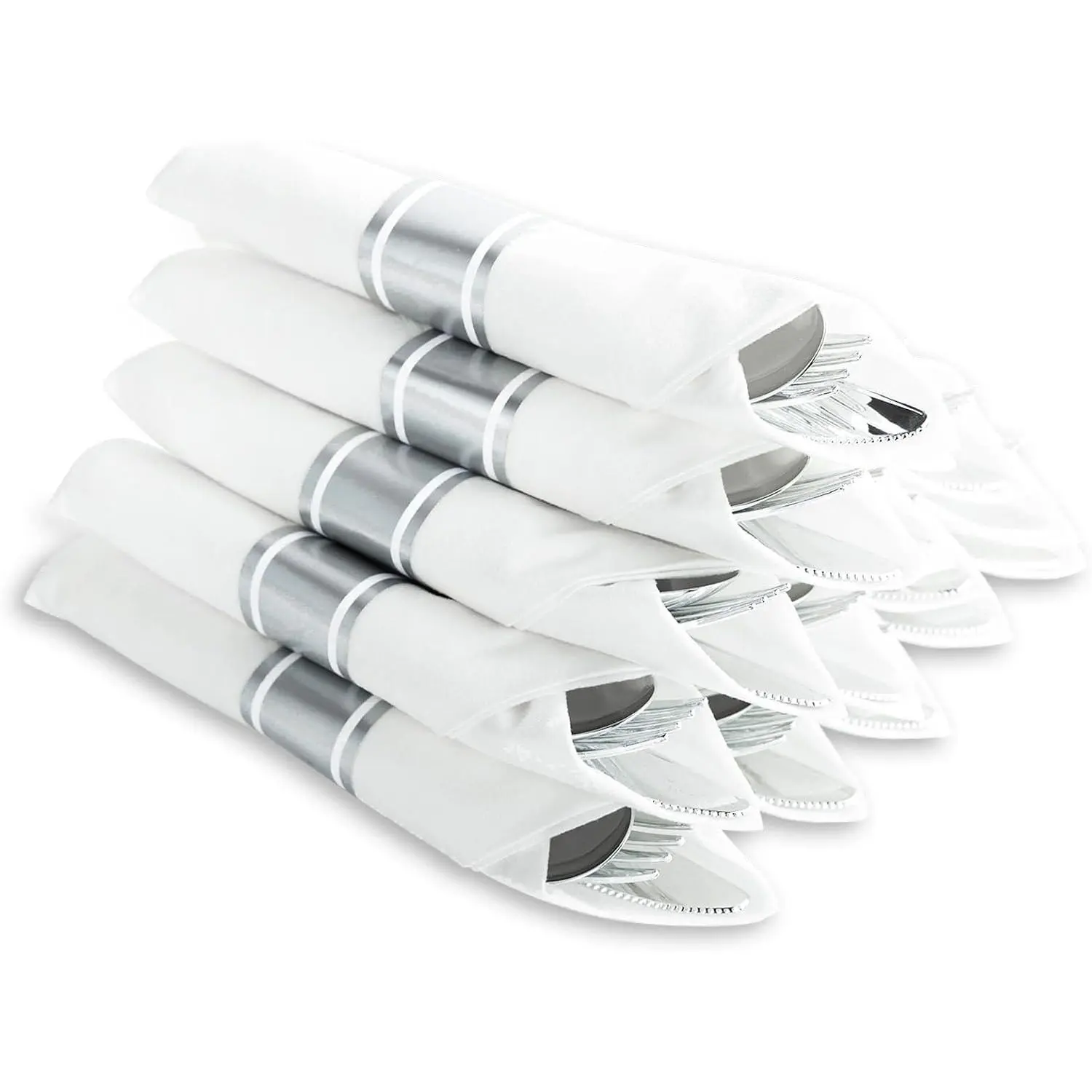 30 Pack Pre Rolled  Plastic Silverware with Napkins, Disposable | pre wrapped Cutlery/Utensils, 30 Forks, , Spoons and Napkins, Heavy Duty, for Parties, Weddings and Formal Events