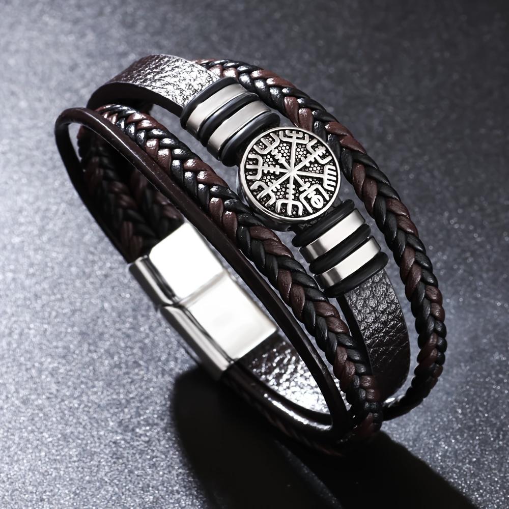 Fashionable Punk Multi-Layer Men's Bracelet, Trendy Compass Bracelet, Braided Rope Bracelet