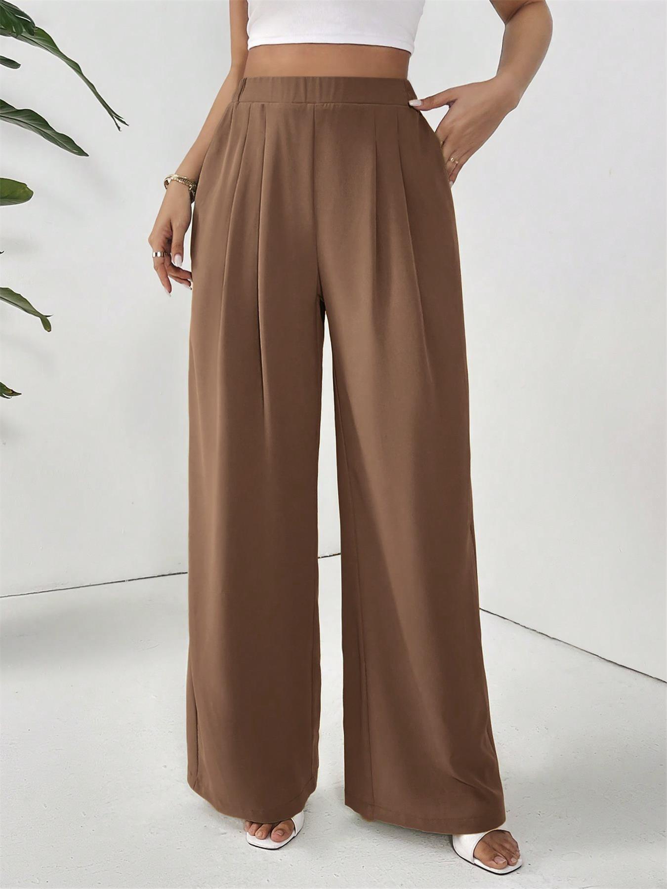 Women's Solid Pocket Wide Leg Pants, Casual Comfy Trousers for Daily Wear, Ladies Bottoms for All Seasons