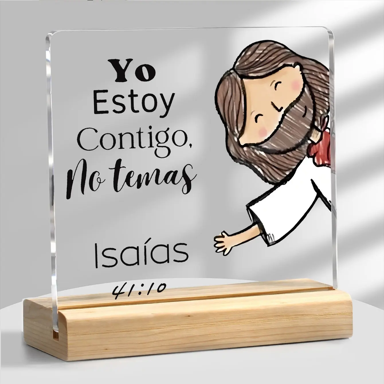 Spanish Faith Gift Christian Acrylic Desktop Plaque, Yo Estoy Contigo Quote, Wood Base Desk Sign, Religious Gift, Prayer Keepsake, Home Decor