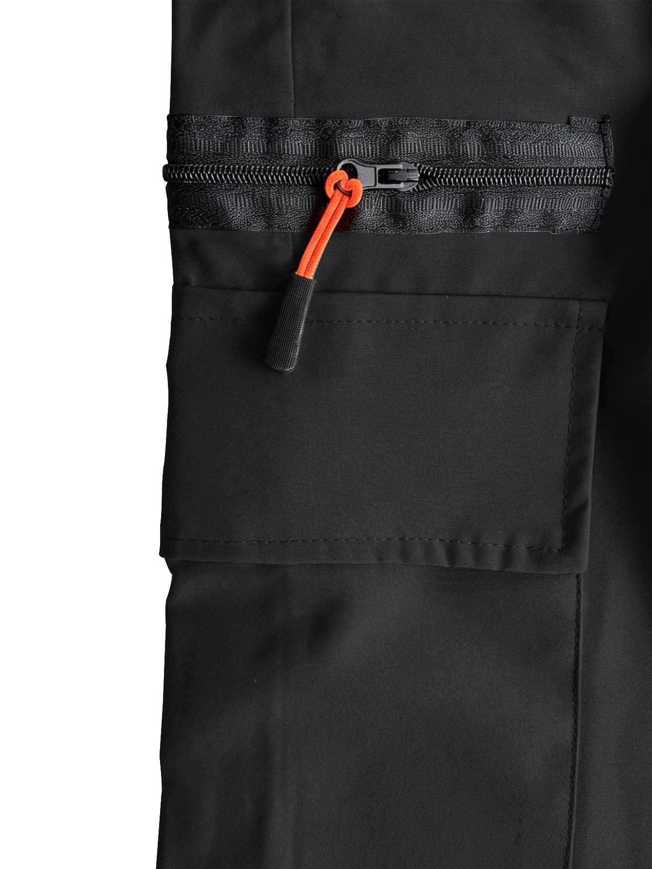 Veiskor Menswear Men’s 2-Pack Simple Basic Loose Polyester Functional Cargo Straight-Leg Pants for Spring/Summer, Elastic Drawstring Waist, Contrast Color, Side Zipper Pockets, Lightweight Breathable, Versatile Casual for Outdoor Activities, Commuting, Ca
