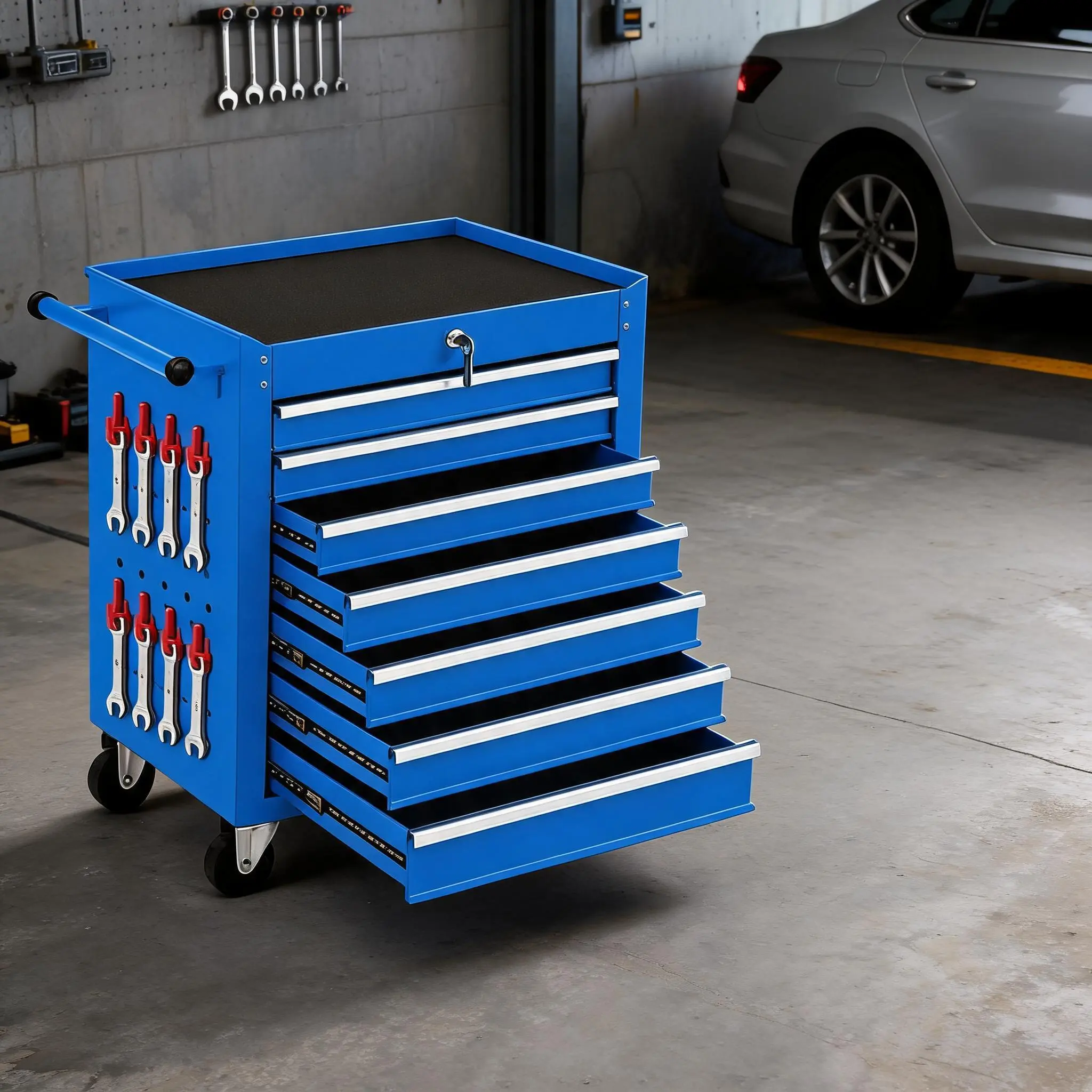 Hosslly Heavy Steel 7-Drawer Rolling Chest Tool Cabinet, 24x13x29", Ball-Bearing Slides, Central Lock, Locking Casters, Garage Workshop Storage Tool Organizer