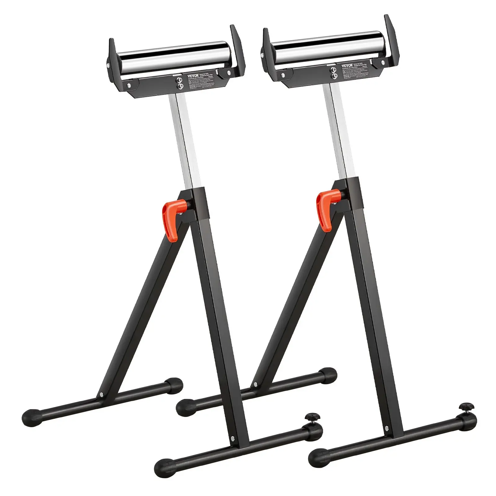 VEVOR 2-Pack Roller Stands, 250 lbs Load Capacity, 27-43 in Adjustable Height, Folding Heavy Duty with Polished Steel Roller Head Edge Guides, for Table Saw Outfeed Woodworking Extension Support