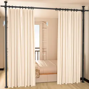 Room Divider, Tension Curtain Rod No Drilling, 4-10ft(H) 28-70inch(W) Wall Divider for Room Separation, Heavy Duty Adjustable Folding Privacy Screens, Black