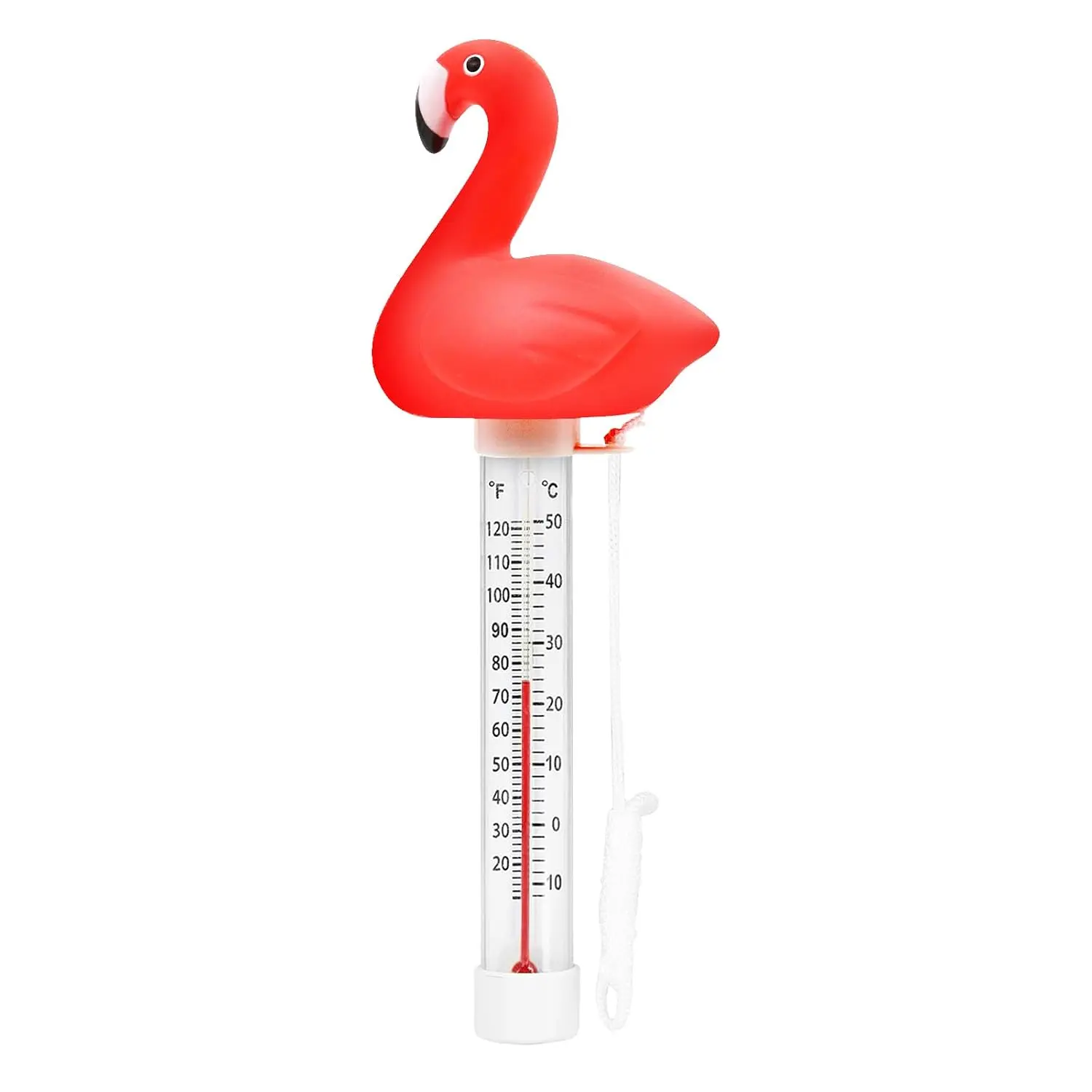 Floating Pool Thermometer, Large Size Easy Read for Water Temperature with String - Swimming Pools, Spas, Hot Tubs, Ponds (Flamingo)