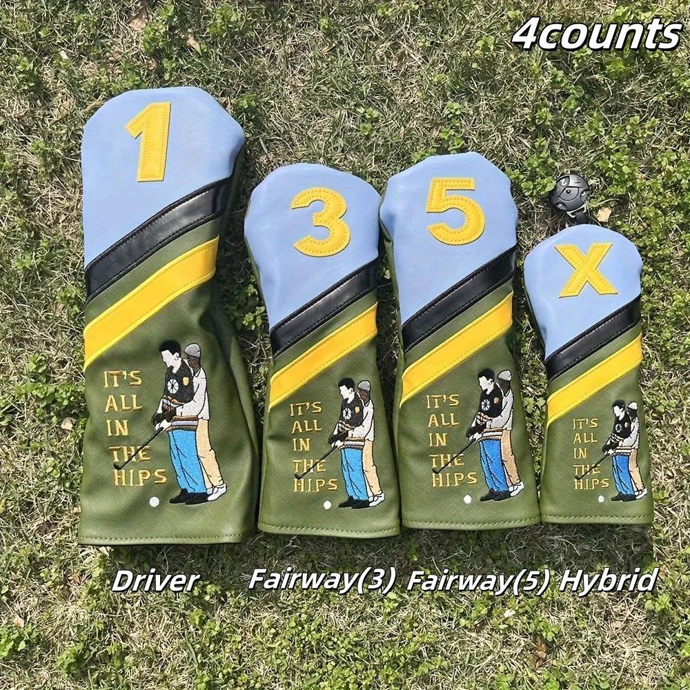 Cartoon Pattern Golf Club Head Cover, 1 Count/4 Counts Driver & Fairway Woods Protective Gear, Elastic Closure, Golf Accessories for Men & Women