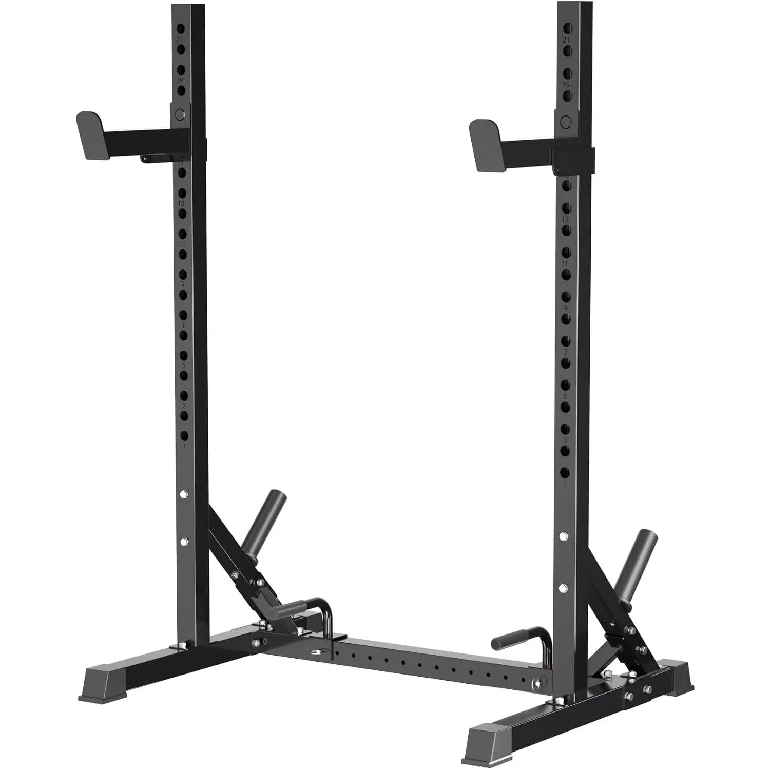 Compact Squat Rack, Half Rack with Push-up Bars & J Hooks, Bench Press Rack with Weight Plate Storage, Heavy Duty Barbell Rack for Strength Training, for Home Garage Gym