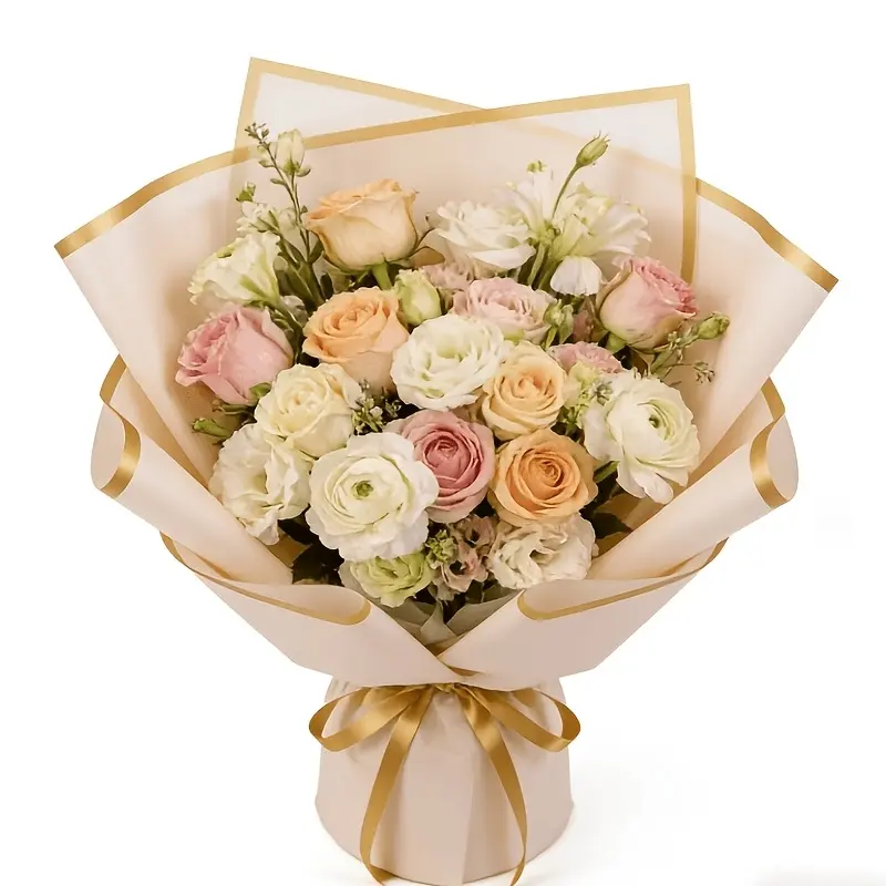 6-piece new gold-edged rose pink frame jelly film fresh flower packaging paper material, waterproof, high-end wrapping paper for flower bouquets, suitable for flower shops. Ideal for Easter, Mother's Day, Korean-style flower bouquet paper, weddings