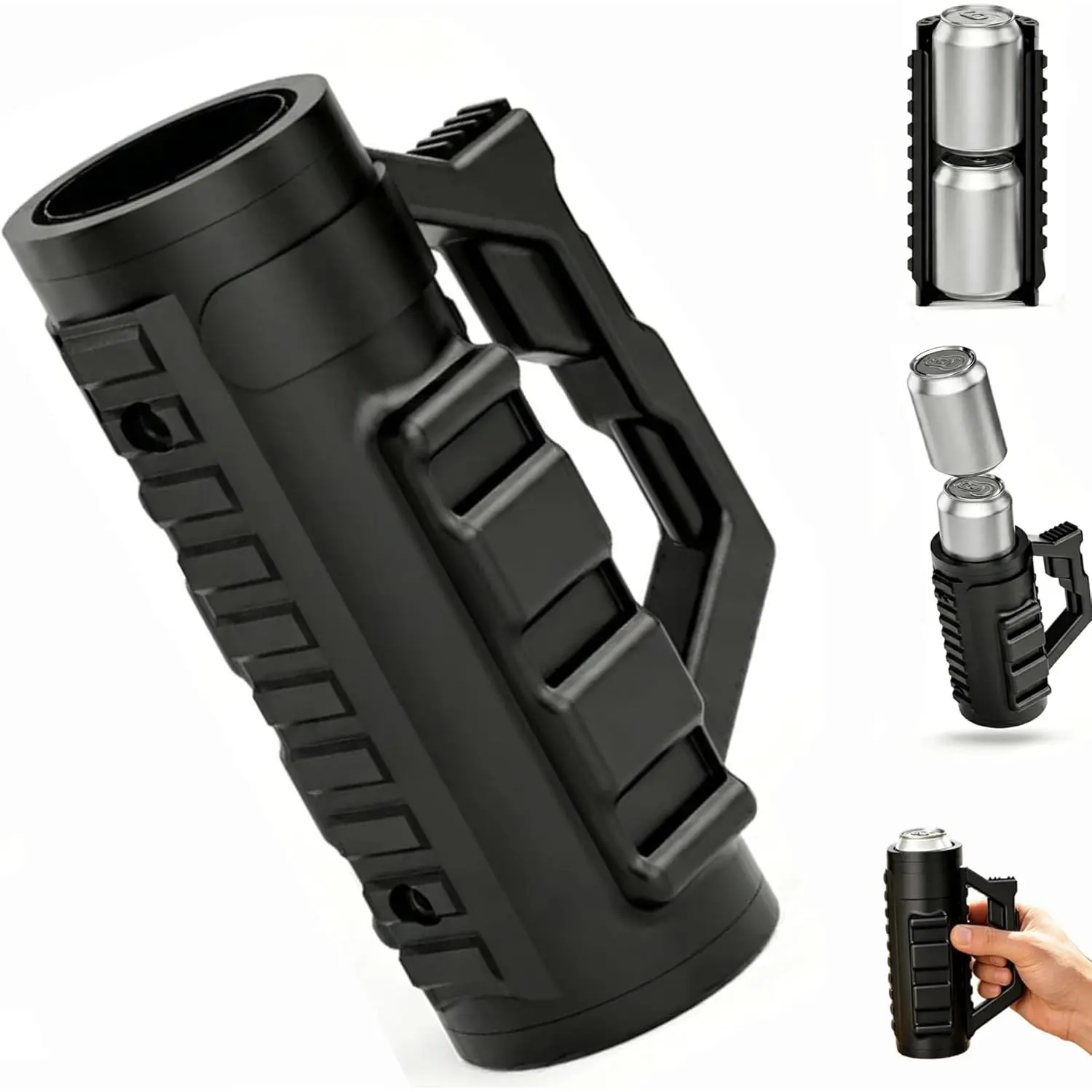 Tactical Style Insulated Can Holder, Portable Multi‑Function Double Sleeve for 2 × 12oz Slim Cans, Party Beverage Protector