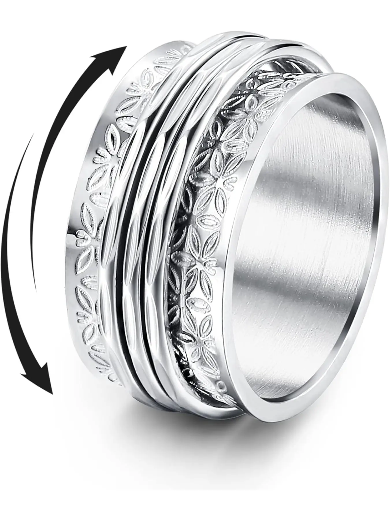Stainless Steel Spinner Rings Fidget Band Rings Moon Star Flower Butterfly Anxiety Rings Chunky Band Rings for Women Men