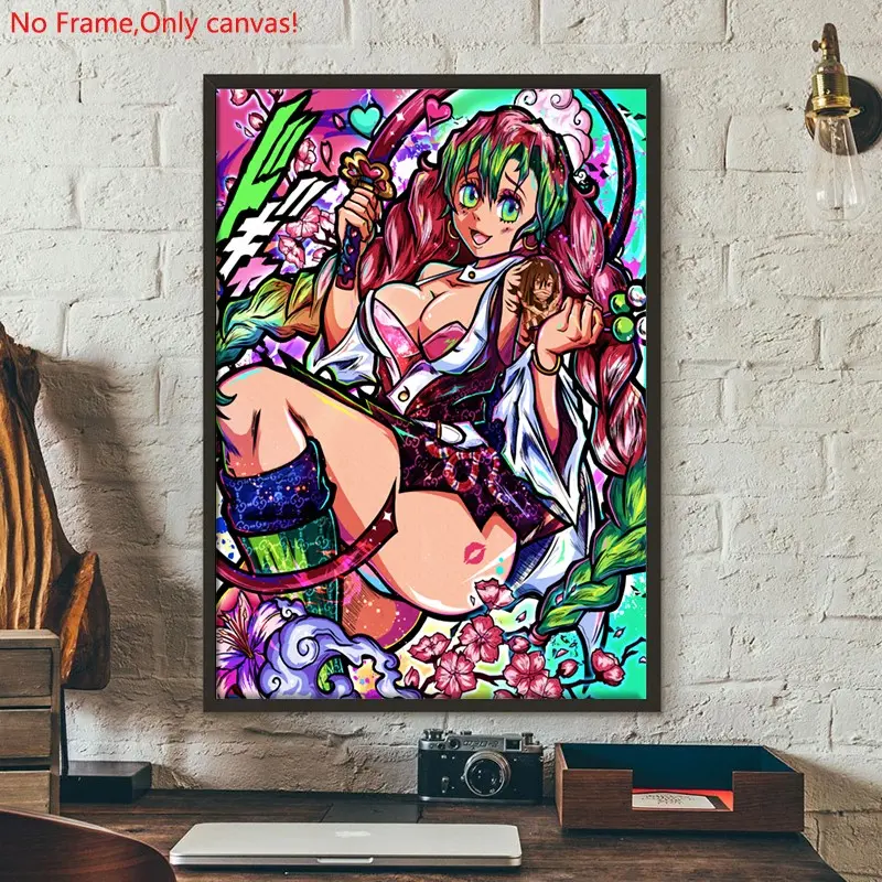 1 piece/set frameless canvas painting print poster,Classic passionate anime art，Mitsuri Love Hashira，a perfect gift for anime lovers，ideal gift for bedroom, living room, dorm hallway, kitchen, mural, wall decoration, room decor