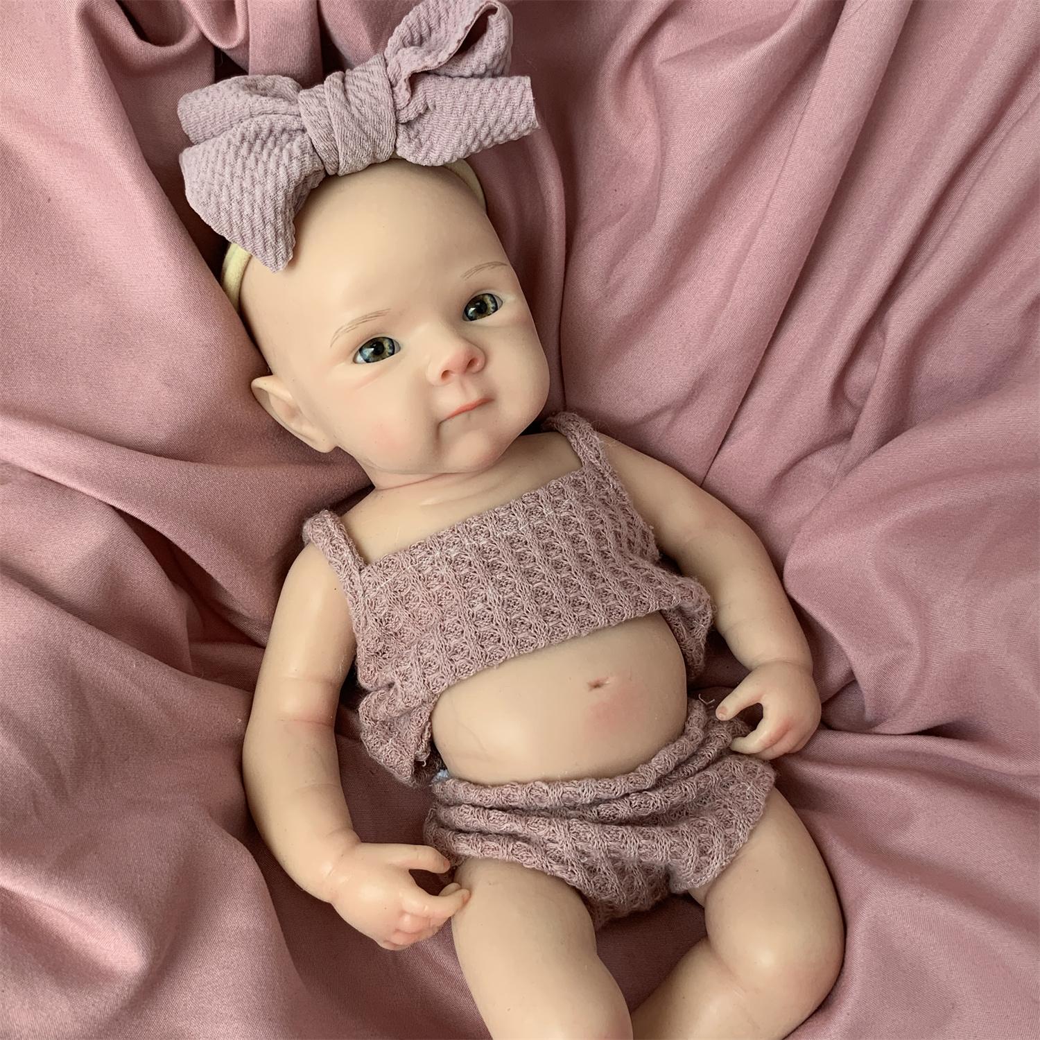 13 Inch Open Mouth Bettie Full Body Solid Silicone Reborn Girl Doll With Painted Bald 3D Painted Skin Handmade Waterproof Flexible Cute Reborn Doll For Children's Toy