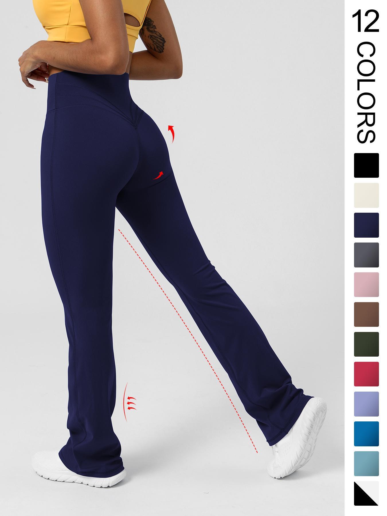 Women's Basic Plain High Waist Slim Flare Leg Yoga Pants, Flared Yoga Bottoms, Solid Bell Bottom Sports Trousers for Workout Gym Fitness, Women's Joggers