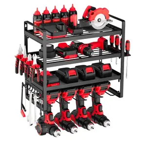 VEVOR Power Tool Organizer Wall Mount, 4 - Layer Storage Rack with 8 Drill Holders, Tools Holder and Storage Rack with Screwdriver Holder, Garage Tool Organizer for Garage, Workbench, and Workshop