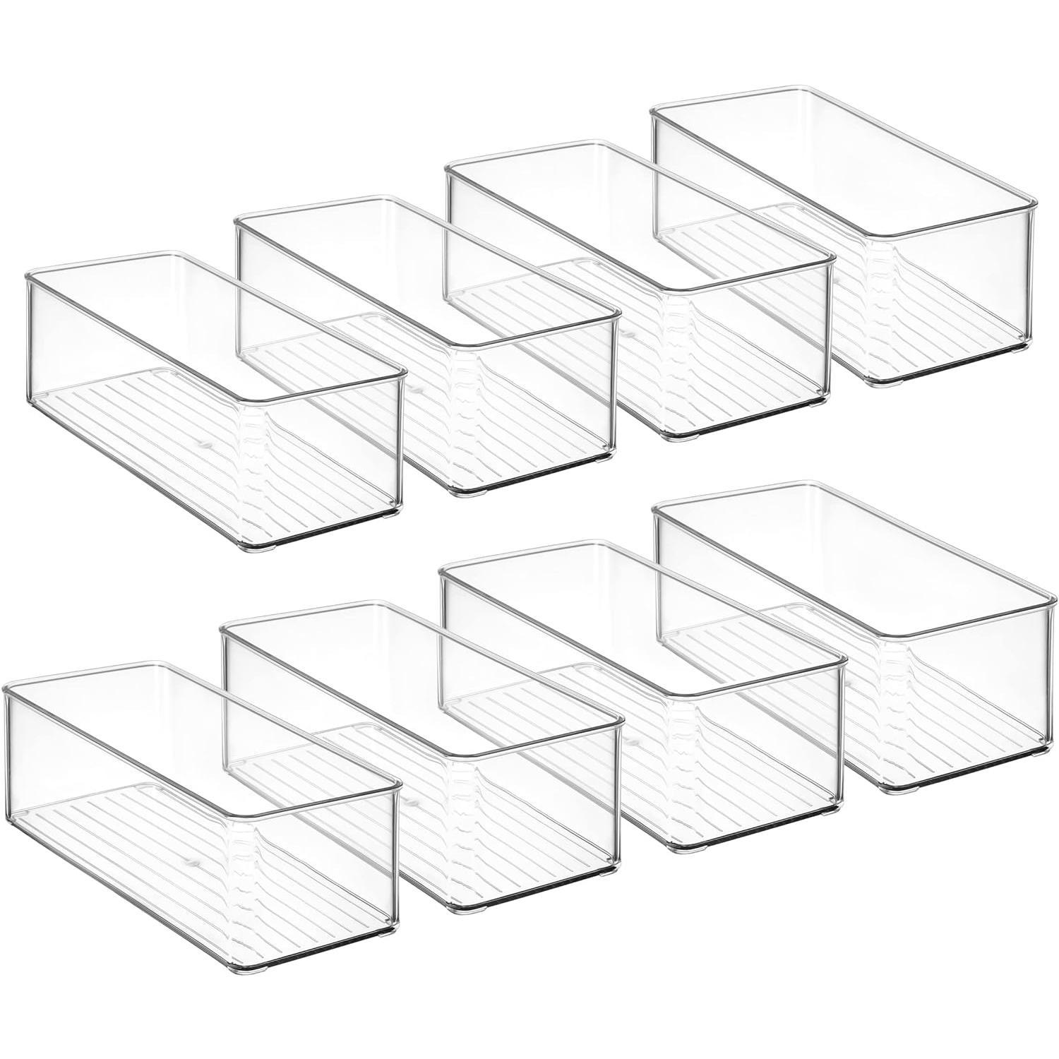8 Pack Clear Plastic Drawer Organizers Set, Stackable Deep Drawer Organizer for Makeup Vanity and Desk, 2 Sizes Tall Bathroom Drawer Organizer