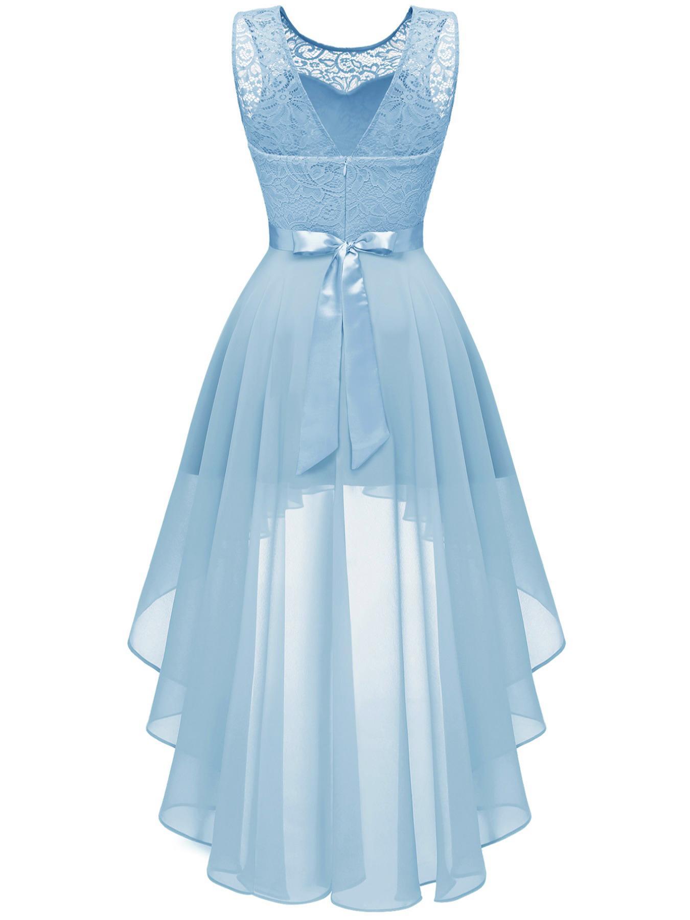Women's 2024 Trendy Lace Tie Back High Low Bridesmaid Dress, Quince Dress, Summer Clothes Women, Solid Color Prom Dress for Party, Birthday Dress, Fall Outfit