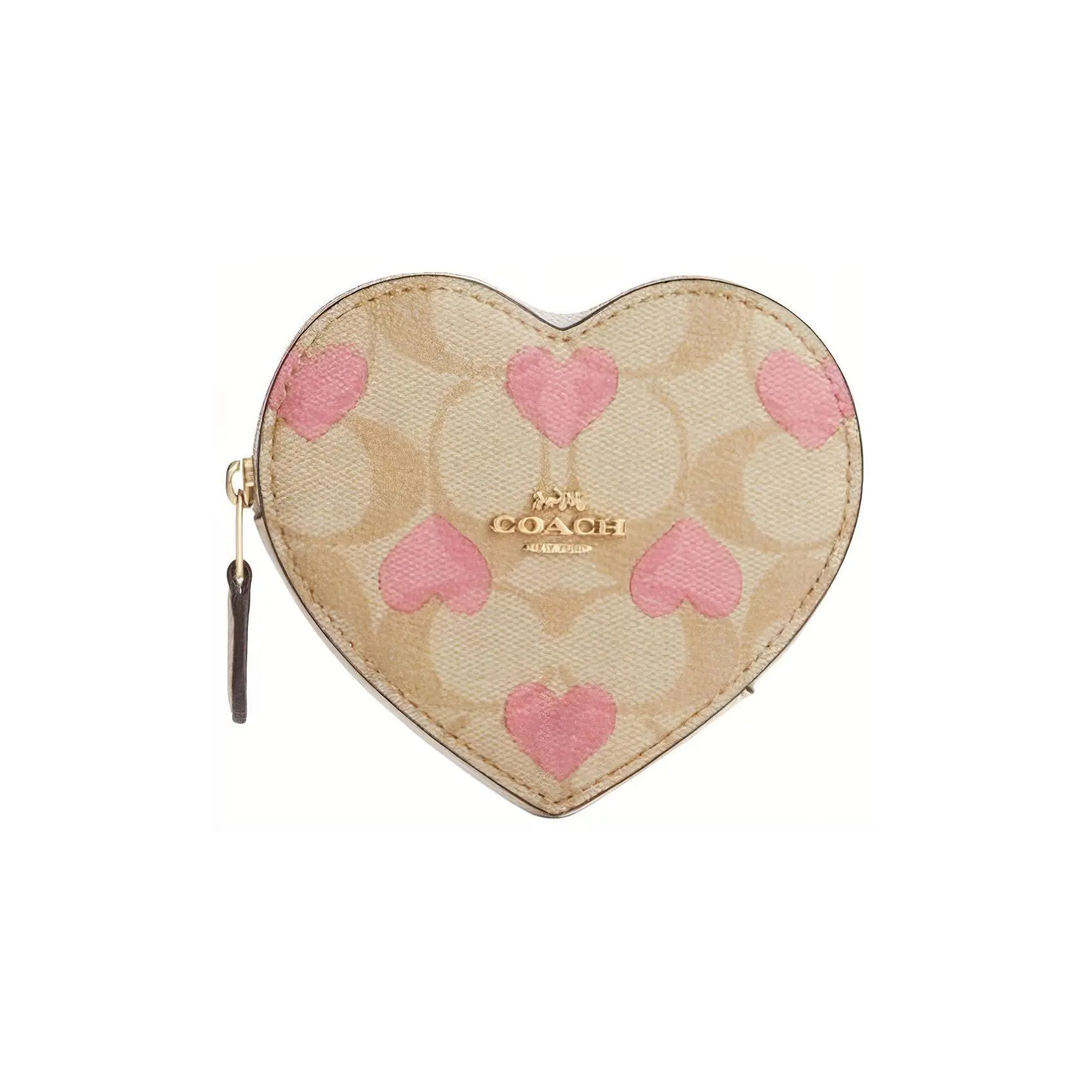 COACH Heart 11 PVC Wallet for Women – Classic Double C Heart Print, Light Khaki