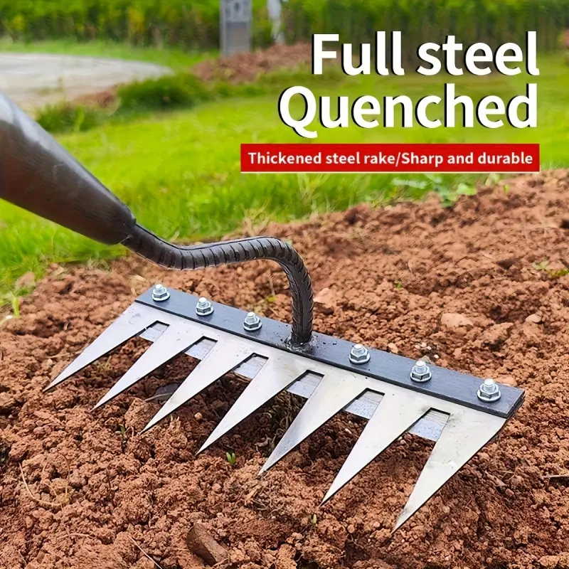 Multifunctional Outdoor Garden Landscape Rake 1-Pack, 7-Tooth Metal Durable Gardening Tools Design Hand Rake Tool, Landscaping Tools, Yard Rake for Weeding, Planting, Soil Loosening, Ideal Gift for Gardening Lovers, Handle Not Included