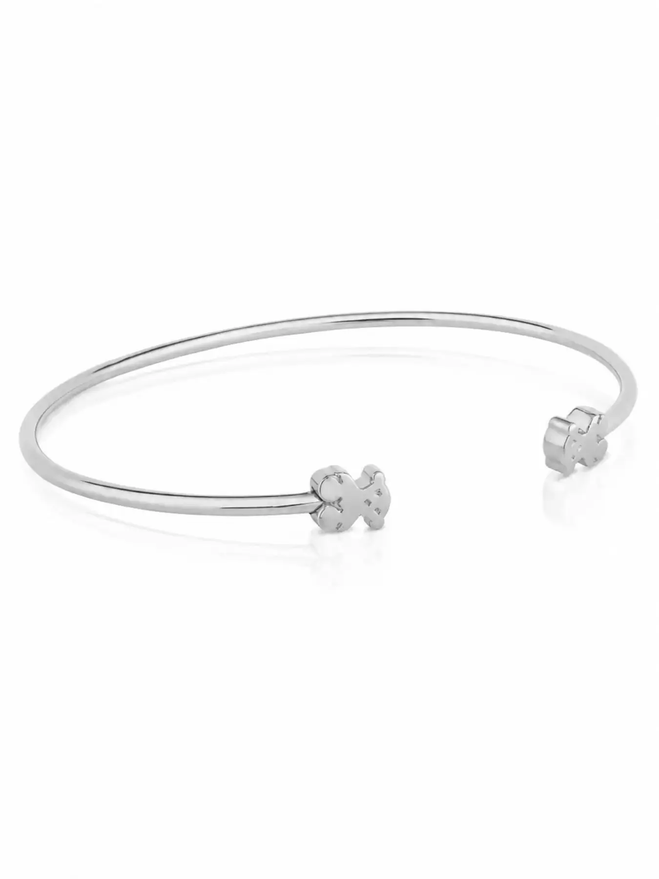 Women's Silver Color Bear Open Bangle, Simple Thin Stainless Steel Bracelet, Sweet Luxury Everyday Commute Stackable Jewelry, Elegant Minimalist Bangle
