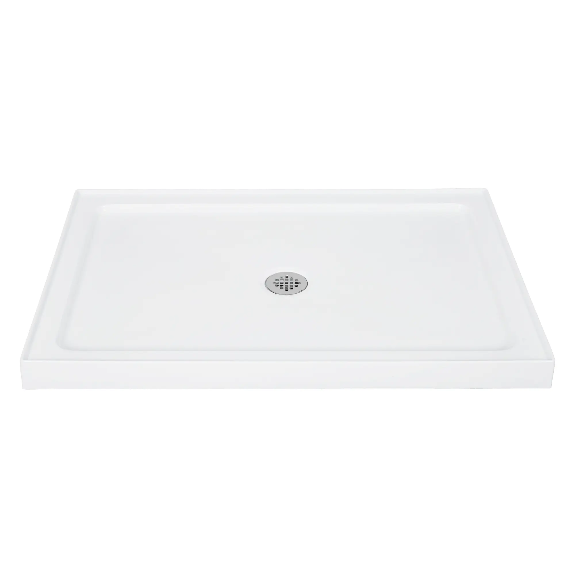 Contemporary Waterproof Acrylic Shower Base Kit - White Non-Slip Indoor Bathroom Tray, Easy to Assemble & Clean, Stainless Steel Drainer, Rectangle with Subfloor Compatibility, Centered Funnel