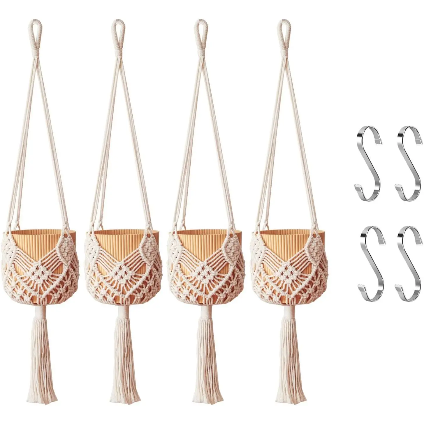 Planter with Patterns,2Packs Macrame  Hangers Indoor Macrame for up to 8 inch Pot Crochet Boho  Hanger Holder for Indoor Outdoor with 2S Shaped Stainless Steel Hooks (Caramel)