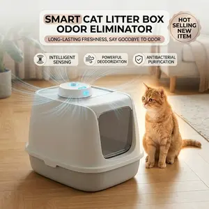 Round Cat Litter Deodorizer, Compact Design, Strong Odor Control, 5-Day Battery Life, Smart Sensor, Bacterial Inhibition