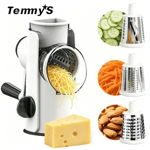 Rotary Cheese Grater with Handle, Vegetable Slicer, Kitchen Cutter with 3 Replaceable Blades, Potato Zucchini Nut Chocolate Chopper
