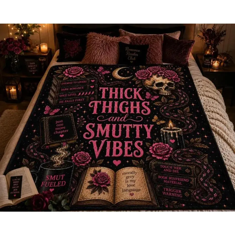 Thick Thighs and Smutty Vibes Sherpa Blanket, Adult & Baby Size Cozy Throw Blanket, Dark Romance Reading Blanket for Book Lovers, Bold Edgy Badass Design for Goth Harajuku Alternative Fashion Fans, Multi-Purpose Decor Gift Blanket for Christmas, Halloween