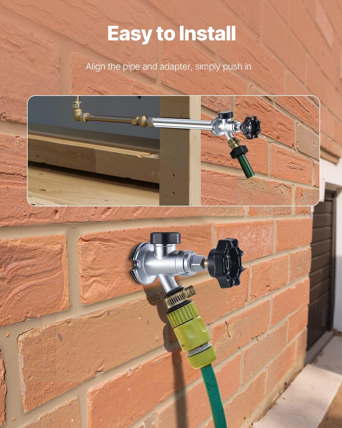 VEVOR 12-Inch Frost-Free Sillcock, 1/2" PTC x 3/4" MHT Hose Bibb, Anti-Siphon Lead-Free Brass Valve, Push-to-Connect Brass Plumbing Fitting, Compatible with PEX, Copper, CPVC Pipes