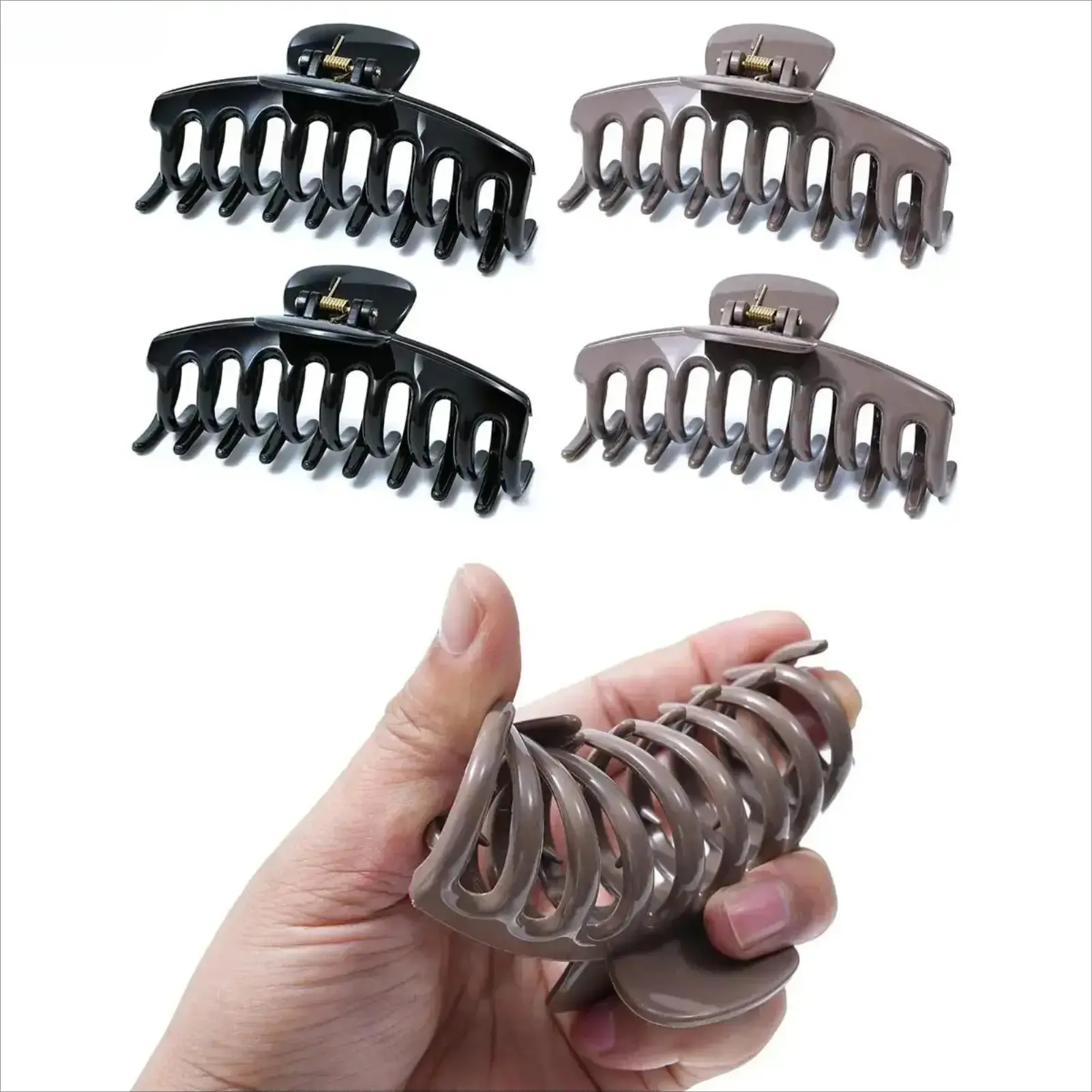 4 Pack Large Silicone Hair Claw Clips, 4.33" Bendable Nonslip Hair Clips for Women, Soft Neutral Color Strong Hold Hair Accessories for Thick & Thin Hair, Daily Styling, Work & Travel Use