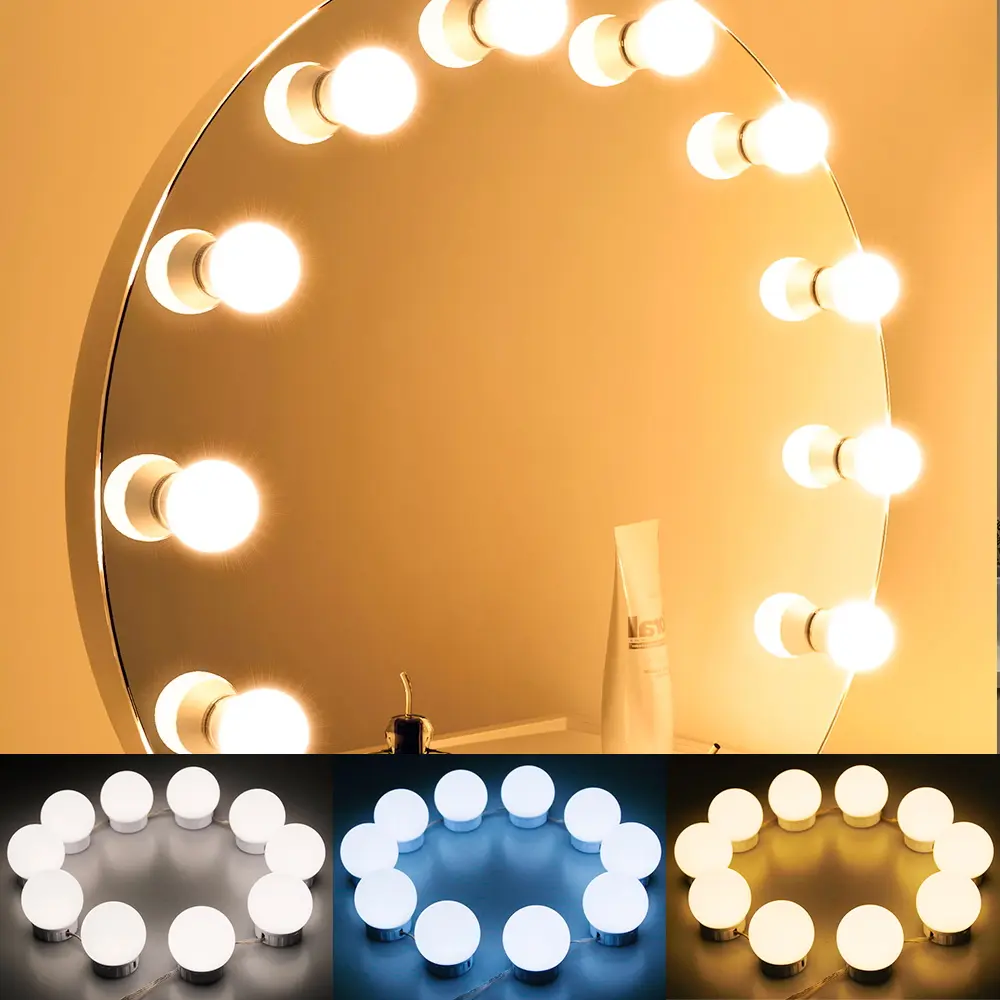 3Colors LED Makeup Light Touch Switch USB 5V Bedroom Dressing Table Stepless Dimming Mirror Lamp Washroom Bathroom Adjustable Brightness Wall Lamps Energy Saving Eye Protection Vanity Lighting LED Vanity Lights 2/6/10/14Bulbs