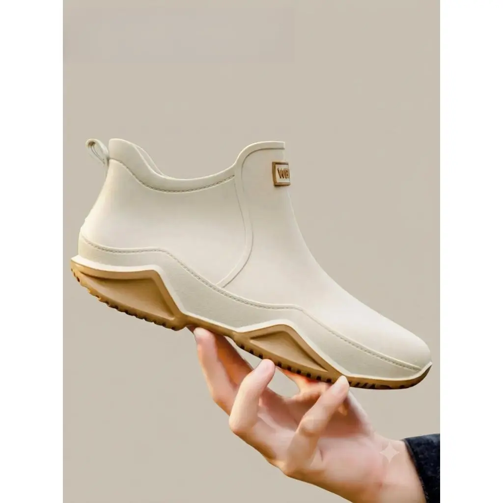 Women's Fashionable Letter Label Design Ankle Boots, Casual Waterproof Non-slip Rain Boots for Outdoor, Female All-match Round Toe Shoes for Daily Wear, Walking Shoes, Waterproof Footwear, Trendy Boots, Anti Slip Boots tiktokshopbacktoschool