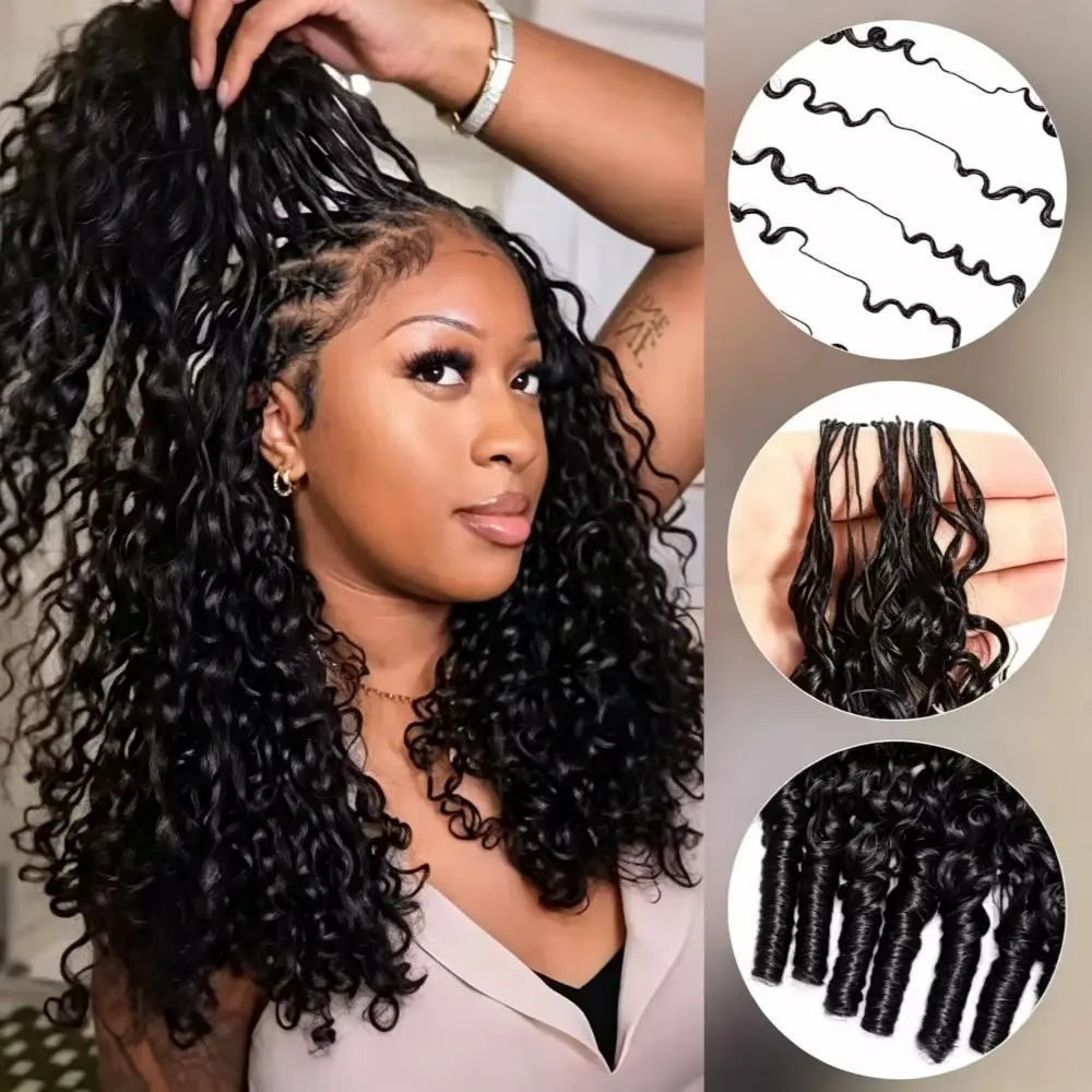Burmese Curly Crochet Hair Human Hair 50g Pre-Separated Feather Crochet Hair Extensions, Soft & Lightweight Spiral Curly Invisible Crochet Hair For Women Natural Black backtoschool